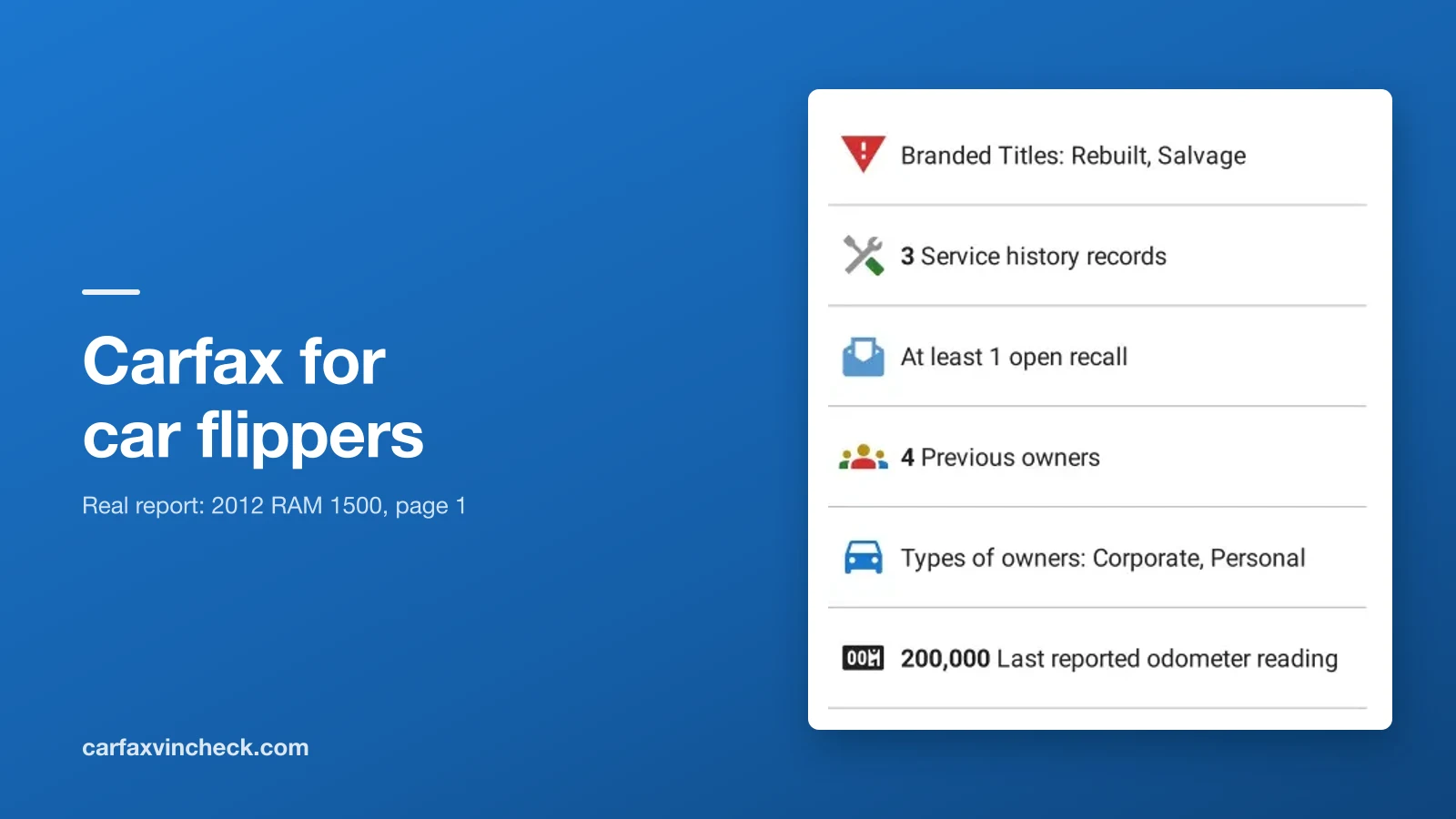 Carfax reports for car flippers: what to check in two minutes